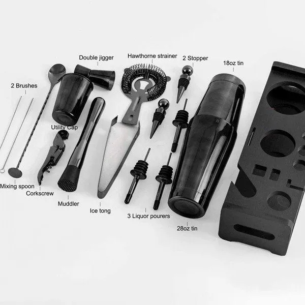 Black Cocktail Shaker Set se stojanem